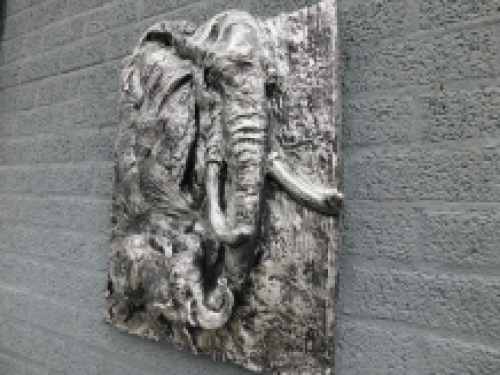 Wandbord met 2 olifanten in 3D - Zilver/Zwart - Polystone