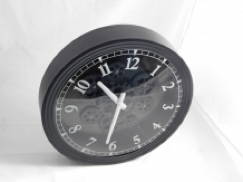 Wall clock with rotating gears - black