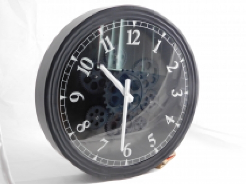 Wall clock with rotating gears - black