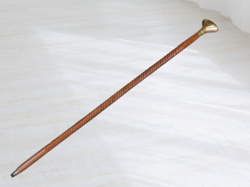 Walking Stick with Spiral Form - Brass Handle - Brown