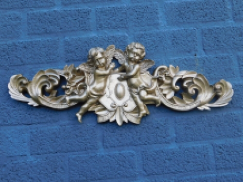 Engelen wandornament, kaststuk, polystone-brons-gold-kleur