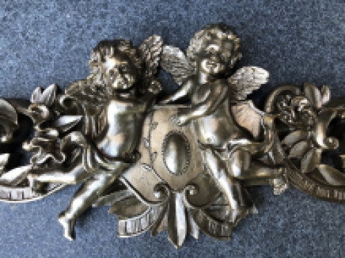 Angel wall ornament, cabinet piece, polystone-bronze-gold color