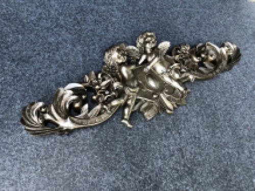 Angel wall ornament, cabinet piece, polystone-bronze-gold color