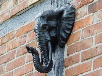 Schwarzer Elefantenkopf - Wanddekoration - Polystone