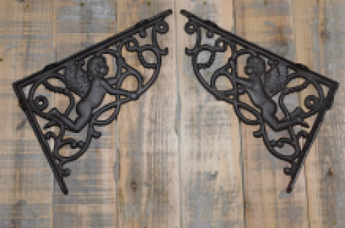 Pair of beautiful shelf supports - shelf supports ENGEL motif, cast iron-small