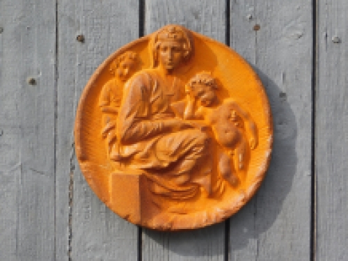 Wall ornament Mary with child - cast iron - rust colour