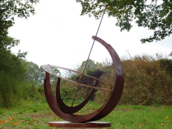 Handmade Metal Sundial on a Stone Plinth - 140 cm high - Rusty Steel Finish